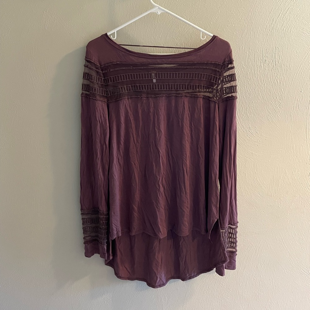 Purple Free People Long Sleeve with Lace See Through Detail
